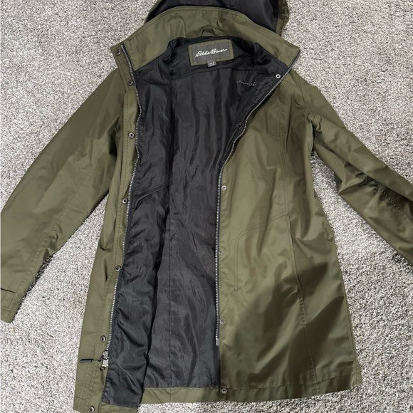 Eddie Bauer Olive Hooded Rain Jacket - Picture 4 of 5